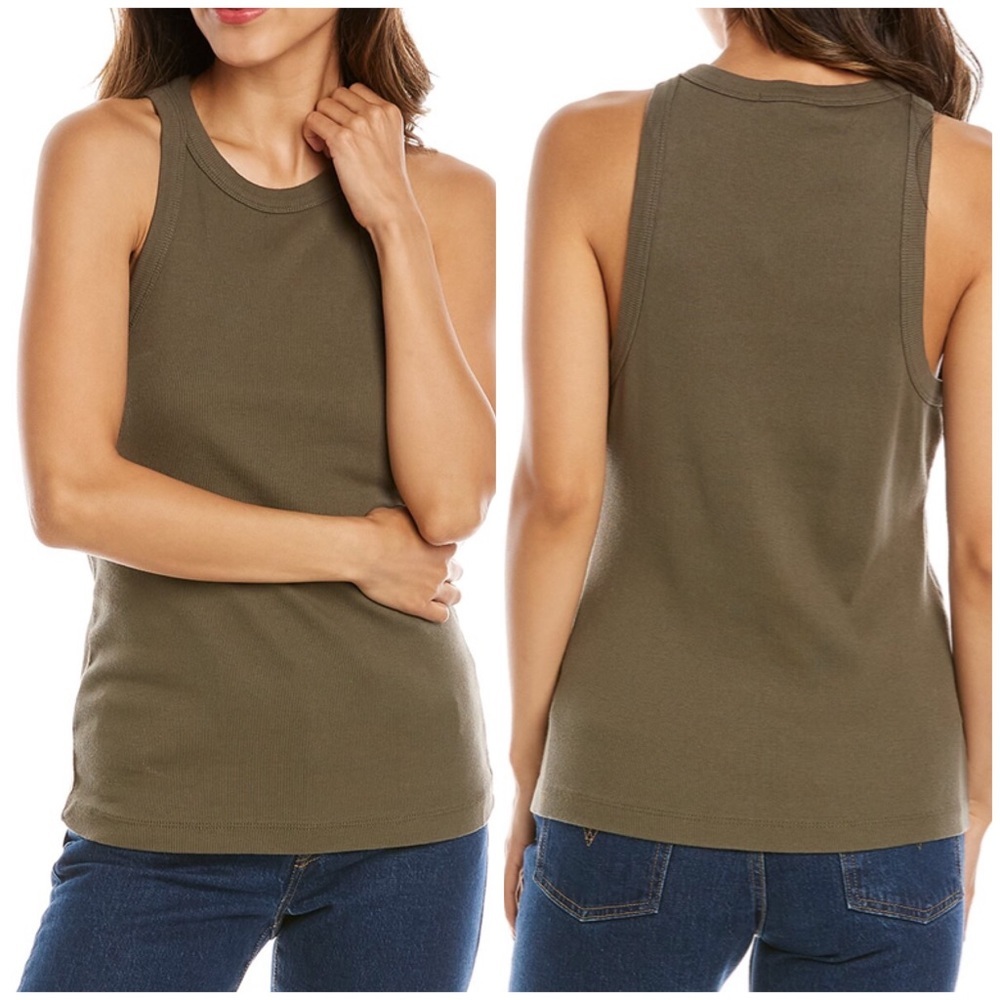 NWT James Perse Ribbed Knit Tank Top 1 platoon olive green cutaway small